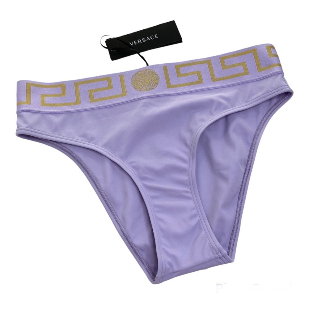 VERSACE Greca Border High Leg Swim Briefs Bottoms Purple NEW Size 1